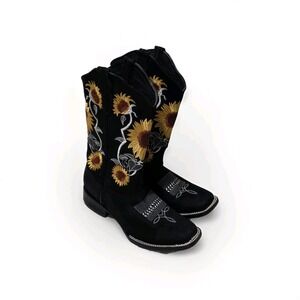 Western Cowgirl Boots with Sunflower Floral Design size 9 In Black Suede